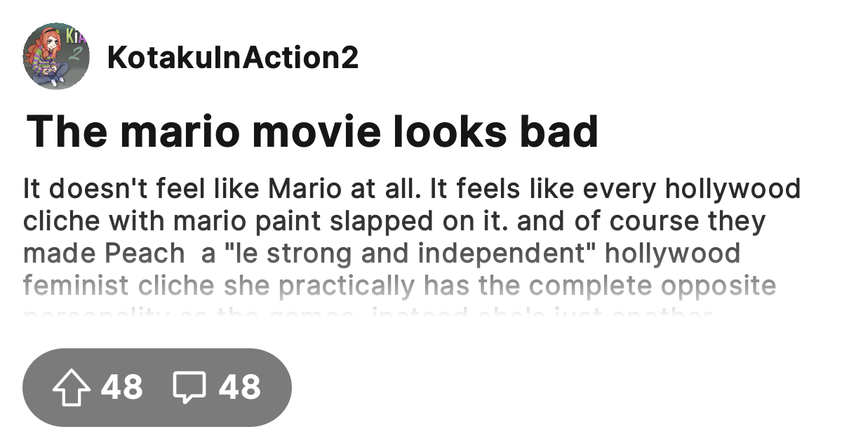 The Mario Movie Looks Bad Kotaku In Action 2 The Official Gamergate Forum