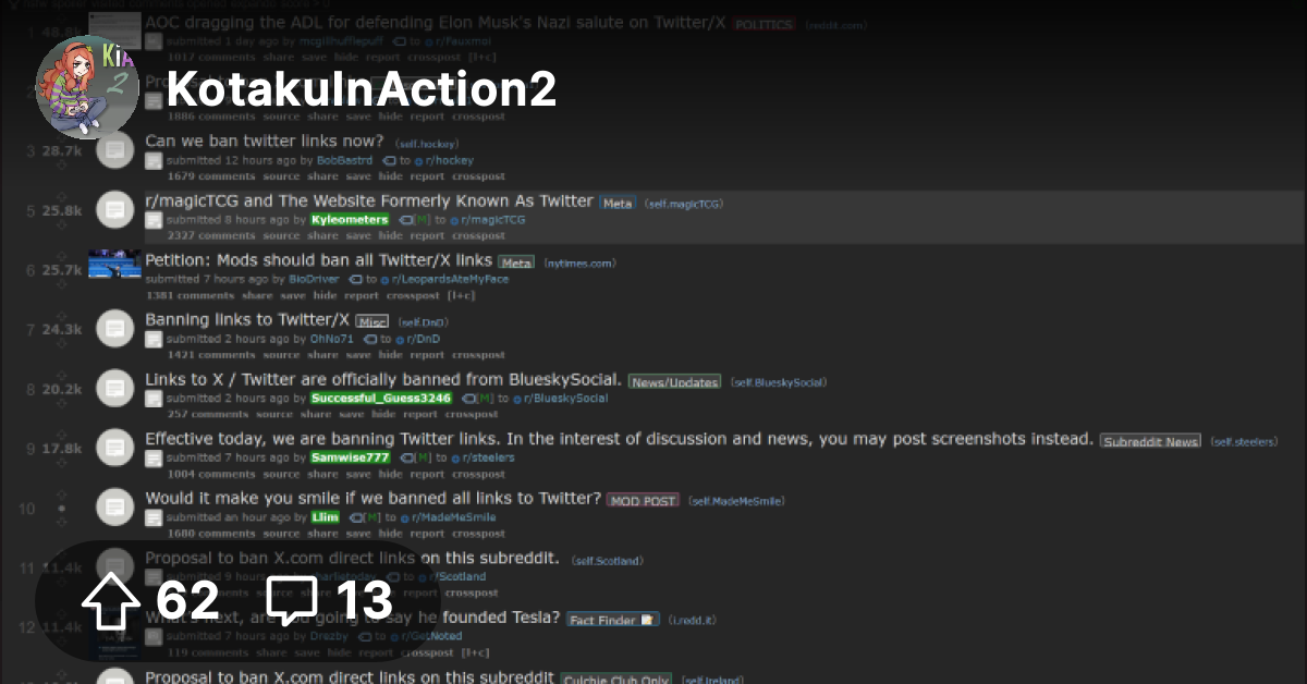Reddit jannies throwing a fit bans all links to Twitter/X Kotaku In