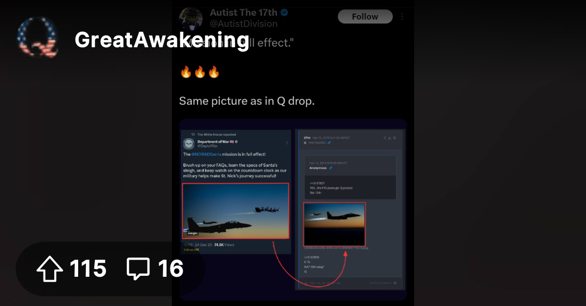 Same photo as in Q drop was just posted by Dept of War - The Great ...