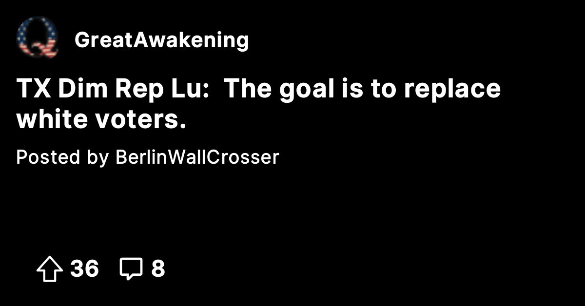 TX Dim Rep Lu: The goal is to replace white voters. - The Great ...