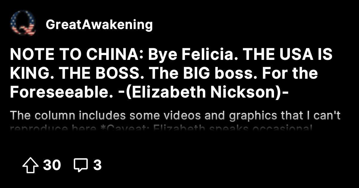NOTE TO CHINA: Bye Felicia. THE USA IS KING. THE BOSS. The BIG boss ...